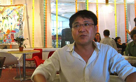 North Korean poet Jang Jin-sung, speaking at London's Poetry Parnassus. Photograph: Sylvia Hui/Associated Press